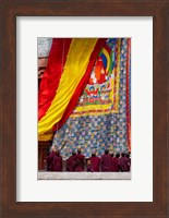 Monks raising a thangka during the Hemis Festival, Ledakh, India Fine Art Print