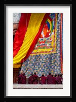 Monks raising a thangka during the Hemis Festival, Ledakh, India Fine Art Print
