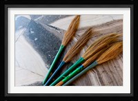 India, Jammu and Kashmir, Ladakh, Leh, brooms in a Buddhist temple Fine Art Print