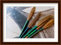 India, Jammu and Kashmir, Ladakh, Leh, brooms in a Buddhist temple Fine Art Print