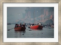 Boats in the Ganges River, Varanasi, India Fine Art Print