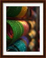 Bangles are stacked up at a store in Bangalore, Karnataka, India, Fine Art Print