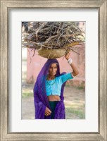 Woman Carrying Firewood on Head in Jungle of Ranthambore National Park, Rajasthan, India Fine Art Print
