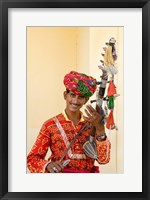 Young Man in Playing Old Fashioned Instrument Called a Sarangi, Agra, India Fine Art Print