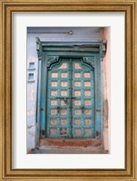 Blue-painted door, Jojawar, Rajasthan, India Fine Art Print