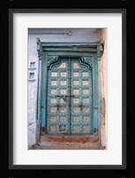 Blue-painted door, Jojawar, Rajasthan, India Fine Art Print