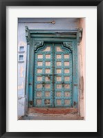 Blue-painted door, Jojawar, Rajasthan, India Fine Art Print