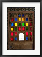 Brightly colored glass window, City Palace, Udaipur, Rajasthan, India. Fine Art Print