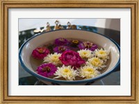 Flowers in a bowl, Rawal Jojawar Hotel, Jojawar, Rajasthan, India. Fine Art Print