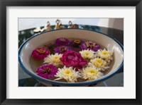 Flowers in a bowl, Rawal Jojawar Hotel, Jojawar, Rajasthan, India. Fine Art Print