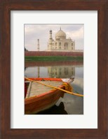 Canoe in Water with Taj Mahal, Agra, India Fine Art Print
