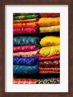 Colorful Sari Shop in Old Delhi market, Delhi, India Fine Art Print