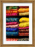 Colorful Sari Shop in Old Delhi market, Delhi, India Fine Art Print