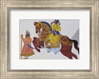 Wall Mural of horse and rider in the City Palace, Rajasthan, India Fine Art Print