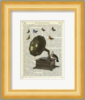 Gramophone, Bird & Butterflies Fine Art Print