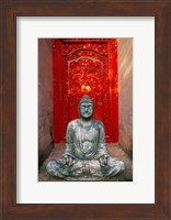 Buddha at Ornate Red Door, Ubud, Bali, Indonesia Fine Art Print