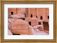 Tourist with Uneishu Tomb, Petra, Jordan Fine Art Print
