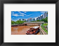 Singapore skyline and tug boats on river. Fine Art Print
