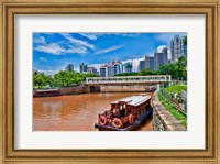 Singapore skyline and tug boats on river. Fine Art Print