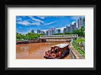 Singapore skyline and tug boats on river. Fine Art Print