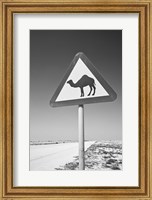 Qatar, Al Zubarah. Camel Crossing Sign-Road to Al-Zubarah NW Qatar Fine Art Print