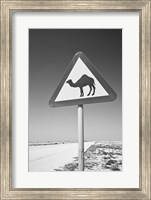 Qatar, Al Zubarah. Camel Crossing Sign-Road to Al-Zubarah NW Qatar Fine Art Print