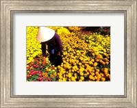Beautiful Graphic with Woman in Straw Hat and Colorful Flowers Vietnam Mekong Delta Fine Art Print