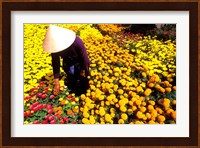 Beautiful Graphic with Woman in Straw Hat and Colorful Flowers Vietnam Mekong Delta Fine Art Print