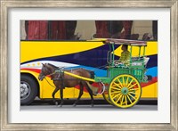 Horse cart walk by colorfully painted bus, Manila, Philippines Fine Art Print