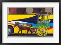 Horse cart walk by colorfully painted bus, Manila, Philippines Fine Art Print