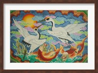 Taiwan, Peimen, Nankunshen Temple, Ceiling mural of cranes and catfish Fine Art Print