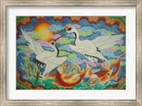 Taiwan, Peimen, Nankunshen Temple, Ceiling mural of cranes and catfish Fine Art Print