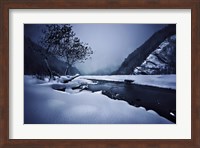 Small river in the misty, snowy mountains of Ritsa Nature Reserve Fine Art Print