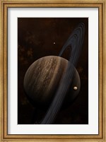 Artist's concept of a ringed gas giant and its moons Fine Art Print