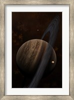 Artist's concept of a ringed gas giant and its moons Fine Art Print