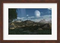 Artist's concept of Mayan like ruins on a ringed planet Fine Art Print