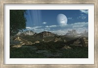 Artist's concept of Mayan like ruins on a ringed planet Fine Art Print