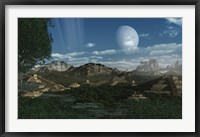 Artist's concept of Mayan like ruins on a ringed planet Fine Art Print