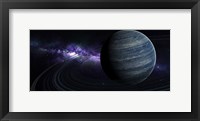 Artist's concept of a blue ringed gas giant in front of a galaxy Fine Art Print