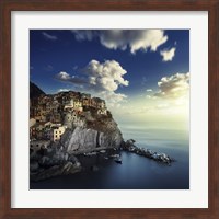 View of Manarola on the rocks at sunset, La Spezia, Liguria, Northern Italy Fine Art Print