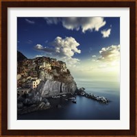 View of Manarola on the rocks at sunset, La Spezia, Liguria, Northern Italy Fine Art Print