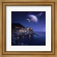 View of Manarola on a starry night with planets, Northern Italy Fine Art Print