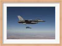 An F-16 Fighting Falcon Releases two GBU-12's Fine Art Print
