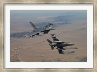 Two F-16's on a training mission over the Arizona desert Fine Art Print