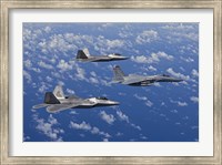 F-15 Eagle and Two F-22 Raptors over Japan Fine Art Print