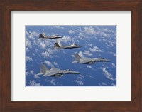 F-15 Eagles and F-22 Raptors Fly in Formation Fine Art Print