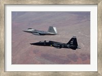 F-22 Raptor and T-38 Talon Fly in Formation over New Mexico Fine Art Print
