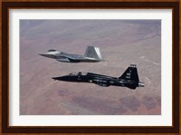 F-22 Raptor and T-38 Talon Fly in Formation over New Mexico Fine Art Print
