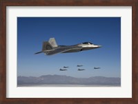 F-22 Raptors Fly in Formation Over New Mexico Fine Art Print