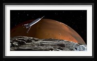 Spaceship in Orbit over Mars Moon, Phobos Fine Art Print
